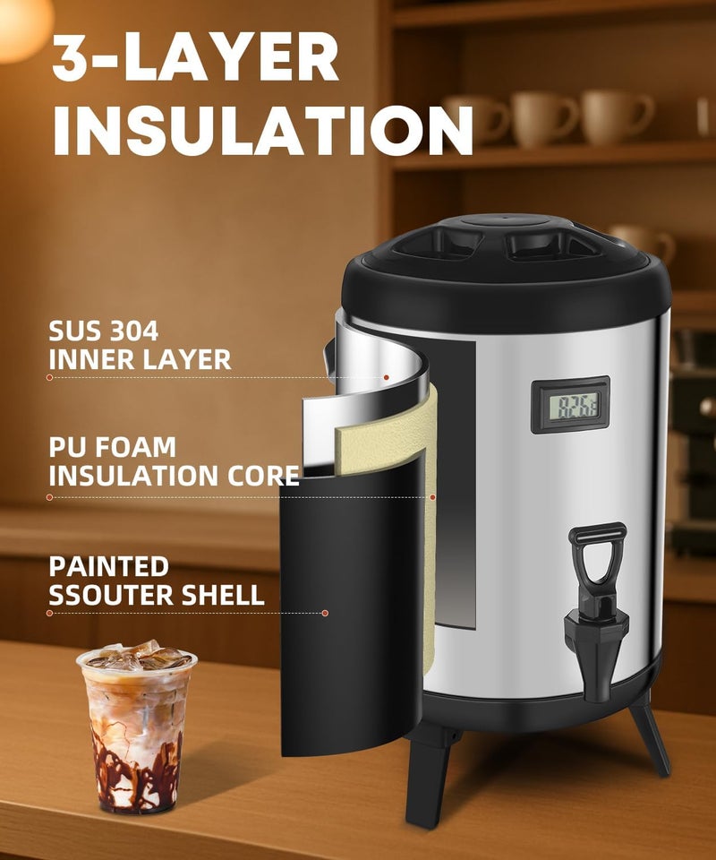 THXSUN Insulated Beverage Dispenser with Spigot,2.2 Gallon/8L Coffee and Drink Server,Non-electric Thermal Hot and Cold Beverage Dispenser for Juice Chocolate Tea Milk - Image 5